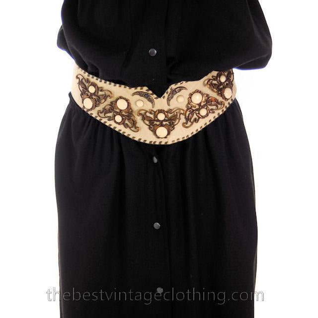Vintage Leatherock Belt Nina Arjani Big Bold Bling 1970s Handcrafted  29-33 - The Best Vintage Clothing
 - 1