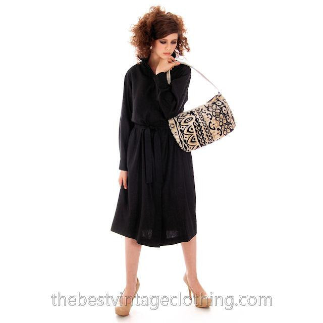 womens M Vintage Marimekko Silk Coat Dress Black Finland Minimalist Mod marimekko marimekko