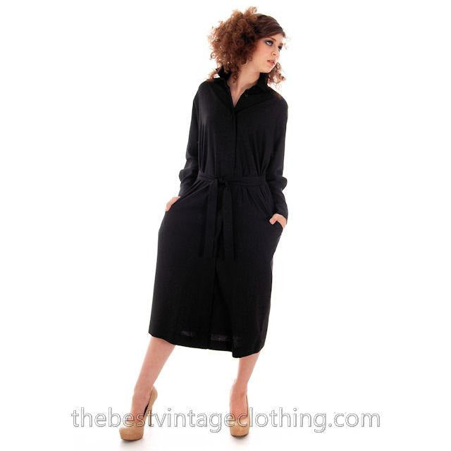 womens M Vintage Marimekko Silk Coat Dress Black Finland Minimalist Mod marimekko marimekko