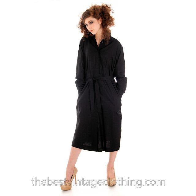 womens M Vintage Marimekko Silk Coat Dress Black Finland Minimalist Mod marimekko marimekko