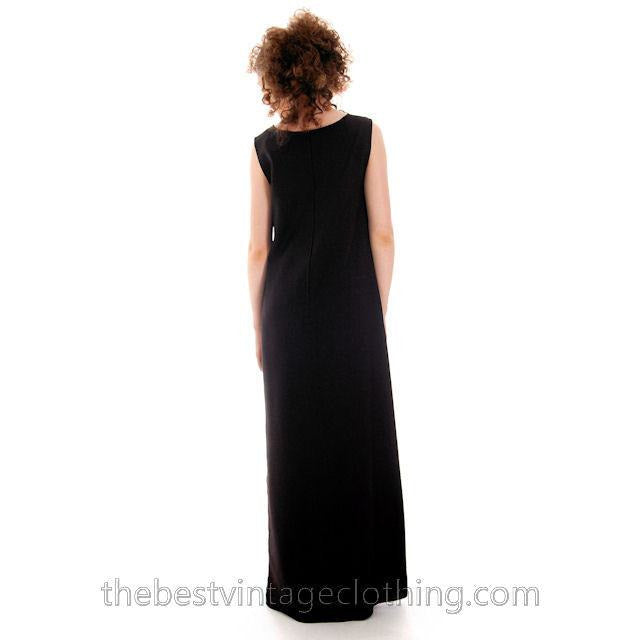 Vintage Vuokko Suomi Finland Fine Wool Column Maxi Dress Black M Minimalist marimekko Vuokko