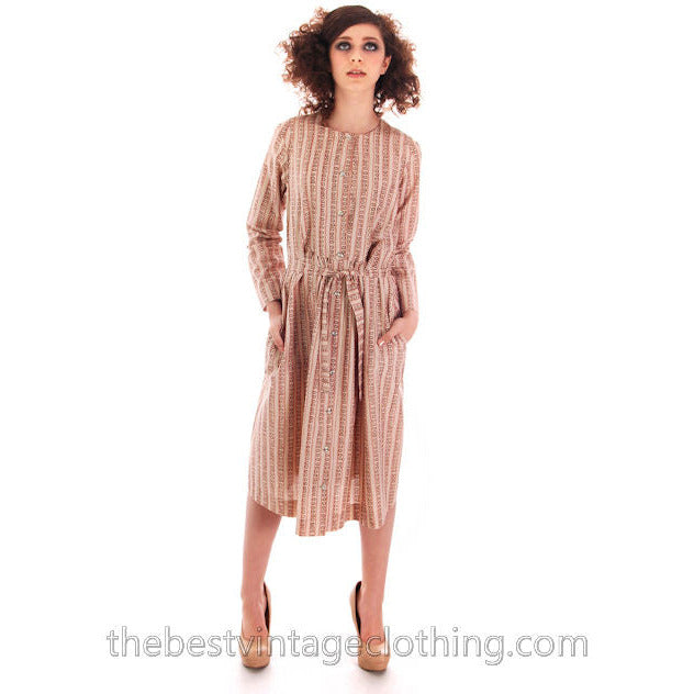 Vintage Marimekko Dress 1970s Womens S 38/10 Shift Dress Pink & Cream Mini Print Stripe New Arrivals Marimekko