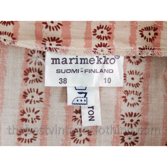 Vintage Marimekko Dress 1970s Womens S 38/10 Shift Dress Pink & Cream Mini Print Stripe New Arrivals Marimekko