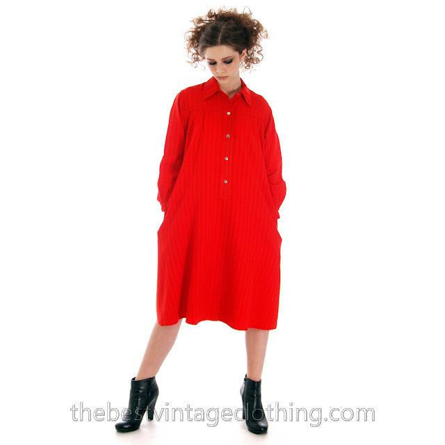 Vintage Vuokko Suomi Finland Fine Red Wool A Line Dress 1970s S marimekko Vuokko