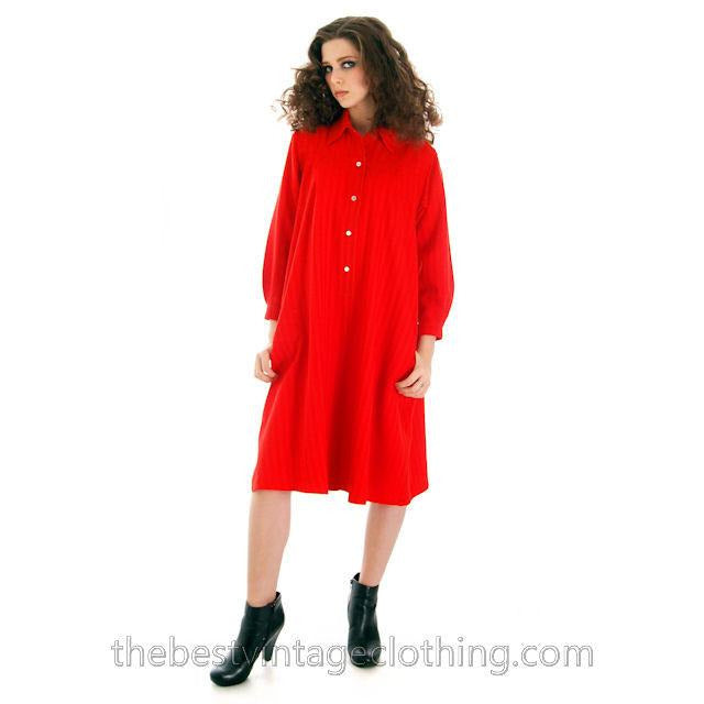 Vintage Vuokko Suomi Finland Fine Red Wool A Line Dress 1970s S marimekko Vuokko