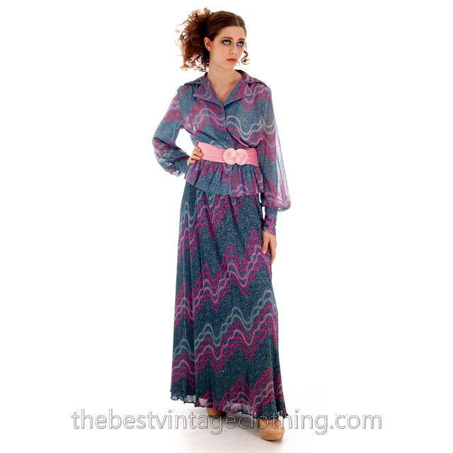 Vintage Missoni / John Baldwin Maxi Skirt & Blouse Set Purple Pink Silver Metallics 1970s Med Women's,New Arrivals Missoni
