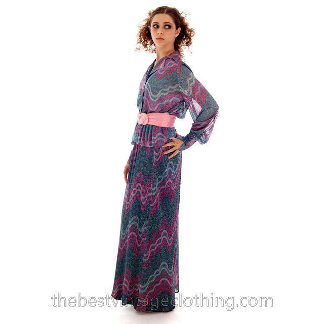 Vintage Missoni / John Baldwin Maxi Skirt & Blouse Set Purple Pink Silver Metallics 1970s Med Women's,New Arrivals Missoni