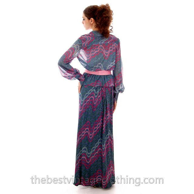 Vintage Missoni / John Baldwin Maxi Skirt & Blouse Set Purple Pink Silver Metallics 1970s Med Women's,New Arrivals Missoni