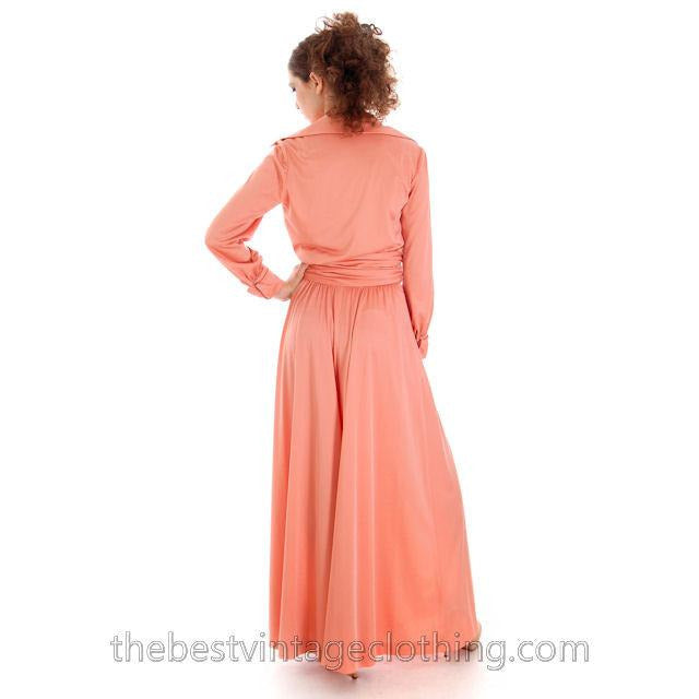 Vintage Jeremy Alan Phillips Palazzo Pants Outfit Peach Polyester Knit 1970s Small- Med Women's,New Arrivals The Best Vintage Clothing