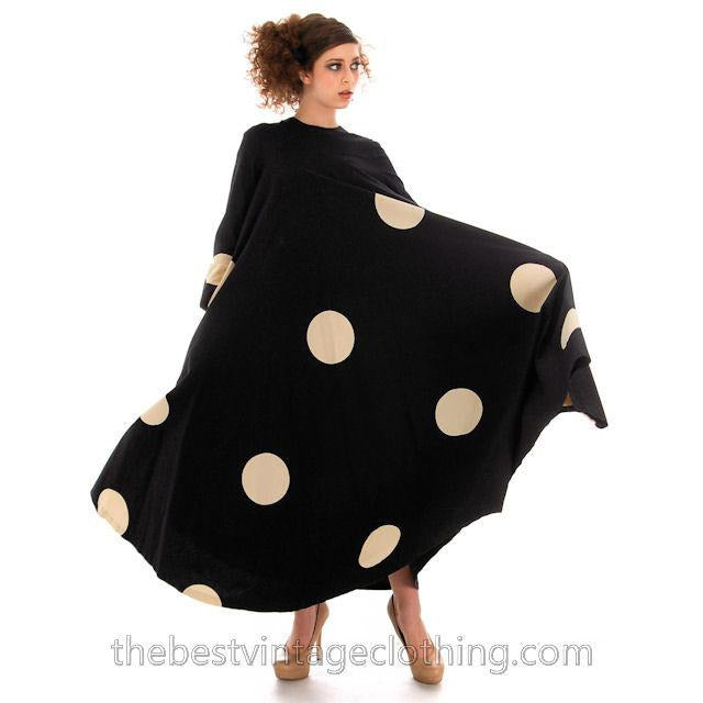 Vintage Mod Trapeze Dress Vuokko Nurmesniemi Black /White Polka Dots 1970s SZ 36 marimekko Vuokko