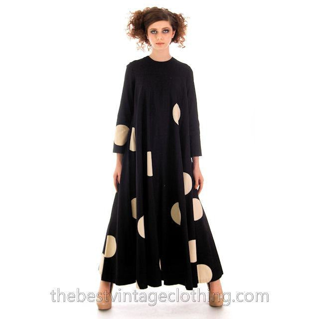 Vintage Mod Trapeze Dress Vuokko Nurmesniemi Black /White Polka Dots 1970s SZ 36 marimekko Vuokko