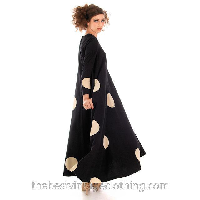 Vintage Mod Trapeze Dress Vuokko Nurmesniemi Black /White Polka Dots 1970s SZ 36 marimekko Vuokko