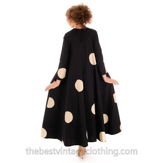 Vintage Mod Trapeze Dress Vuokko Nurmesniemi Black /White Polka Dots 1970s SZ 36 marimekko Vuokko