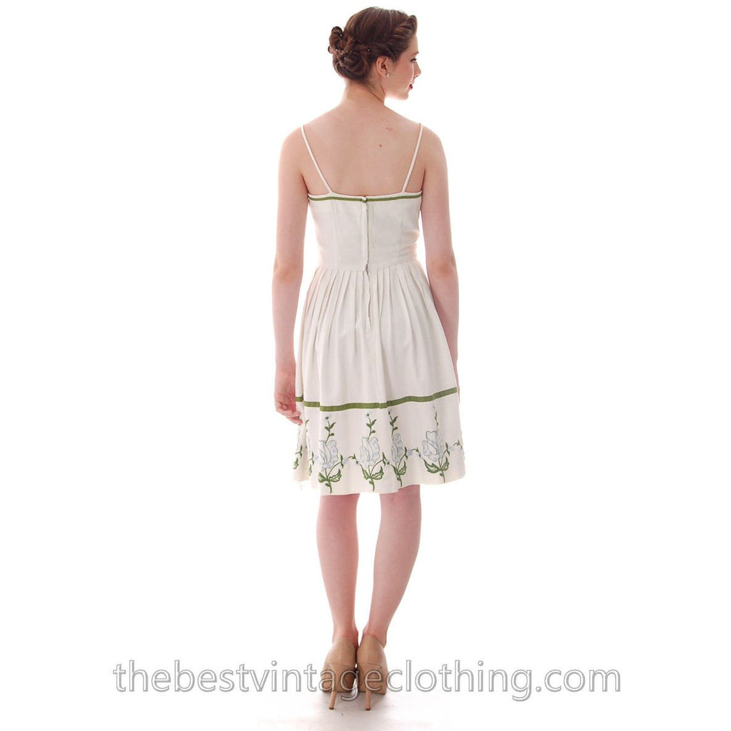 Vicky Vaughn Vintage Sundress Matching Wrap Embroidered Hem 33-24-Free 1950s S dress The Best Vintage Clothing