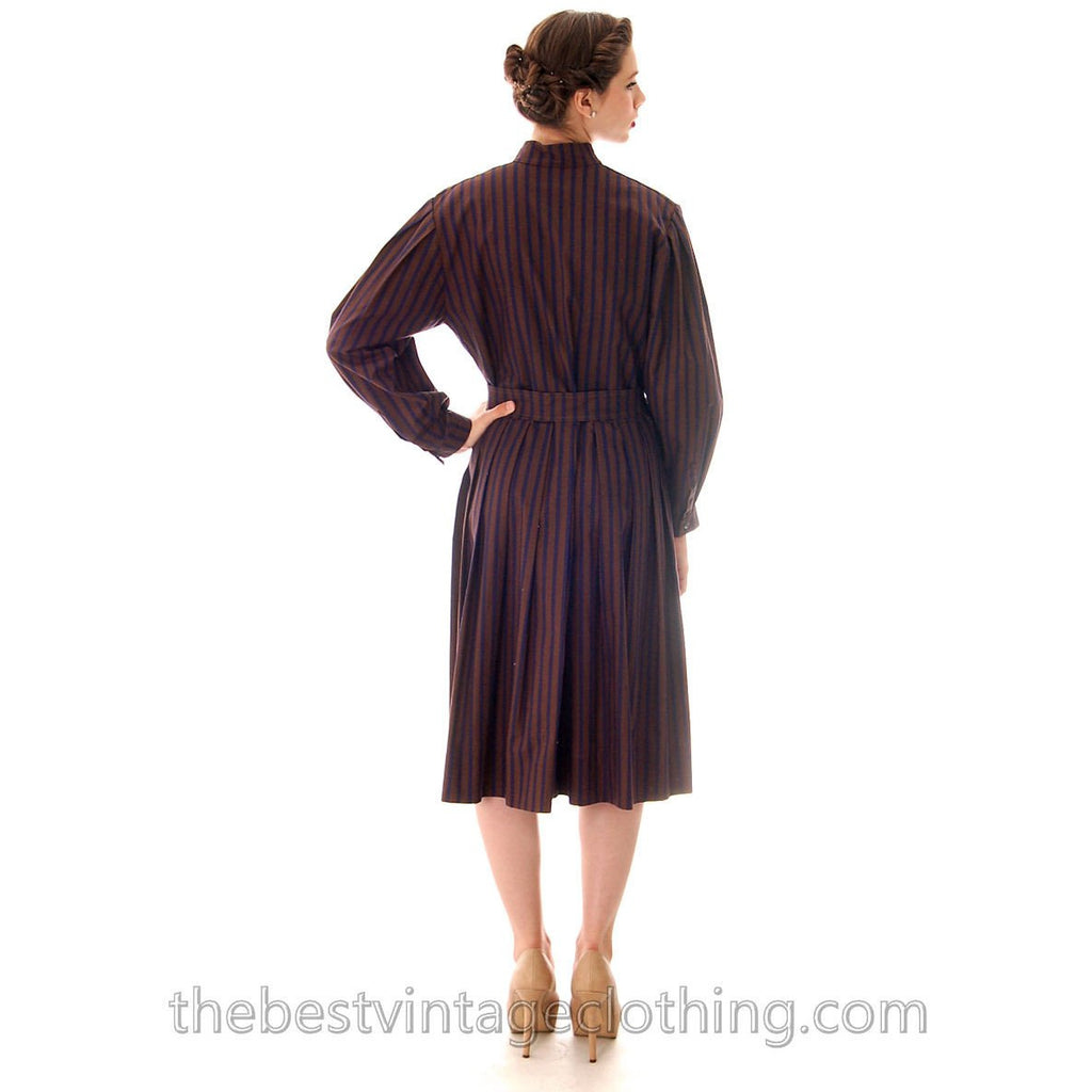 Vintage Vuokko Suomi Cotton Shirt Dress 1970s Blue Brown Stripes S-M marimekko The Best Vintage Clothing