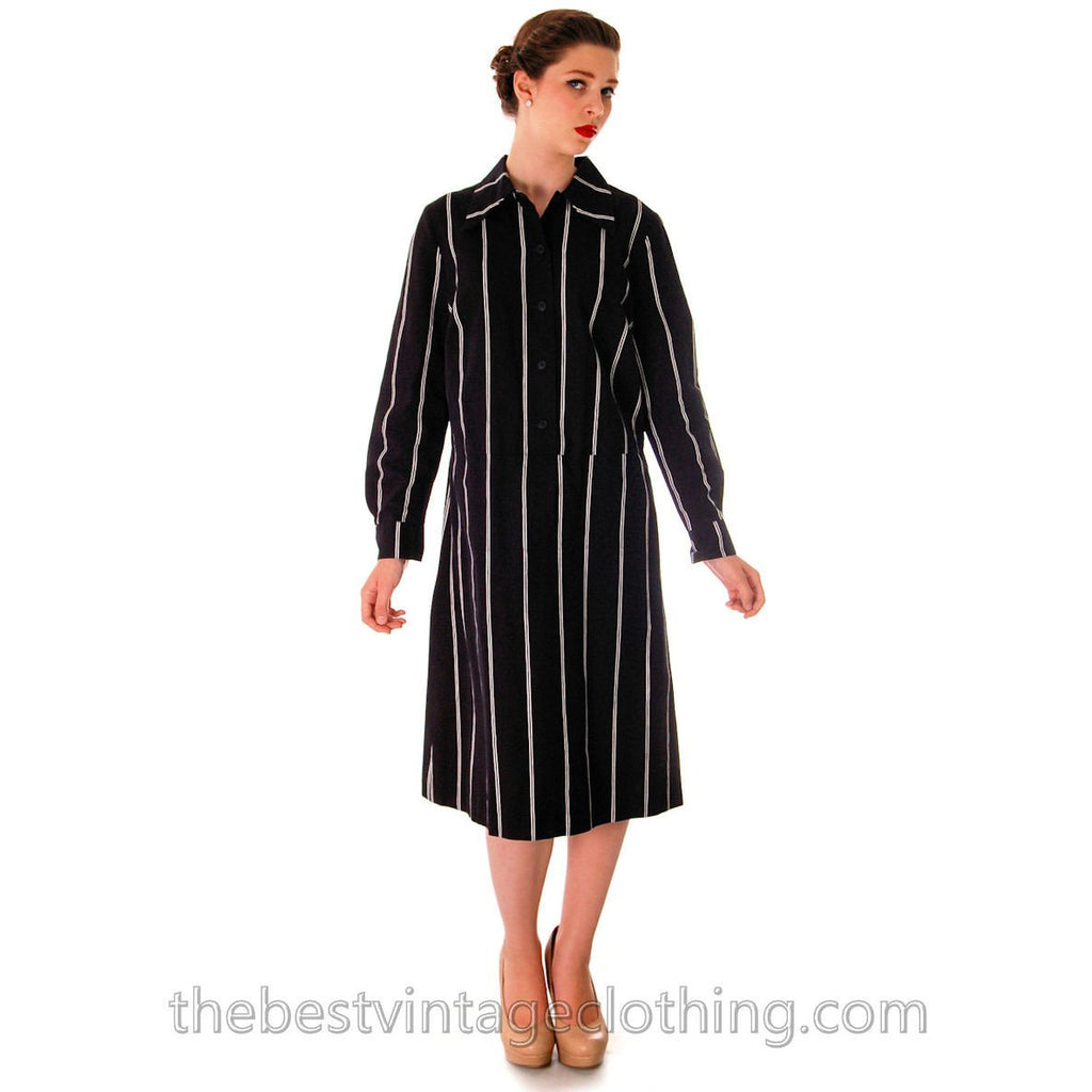 Vintage Marimekko Printed Cotton Shirt Dress 1970s Black & White Stripes 44/L marimekko The Best Vintage Clothing