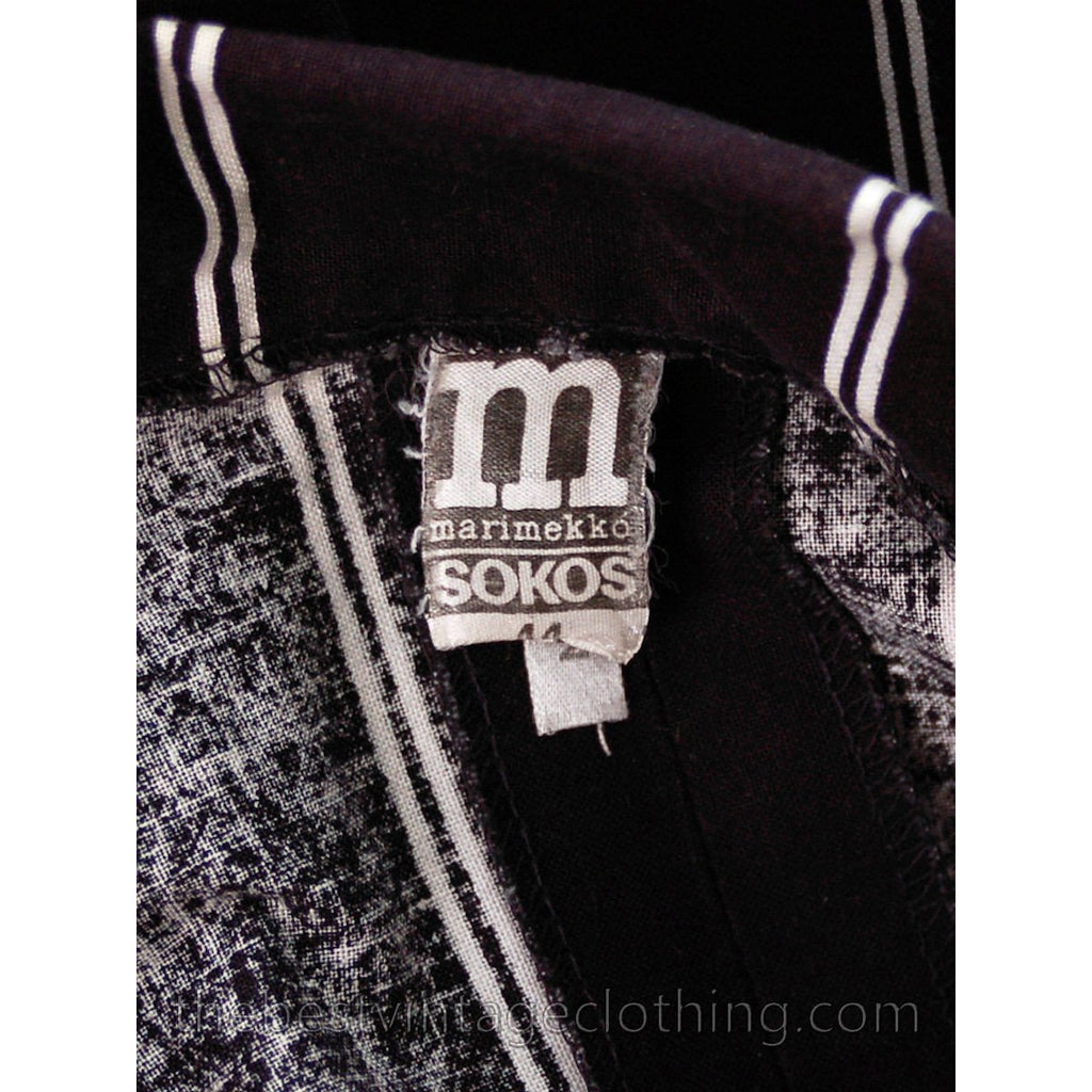 Vintage Marimekko Printed Cotton Shirt Dress 1970s Black & White Stripes 44/L marimekko The Best Vintage Clothing