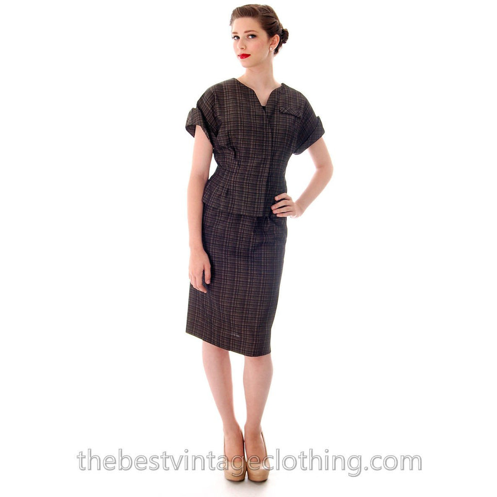 Vintage  1950S Silk Suit Short Sleeves Plaid Blums-Vogue Unique 38-25-36 High Quality - The Best Vintage Clothing
 - 1