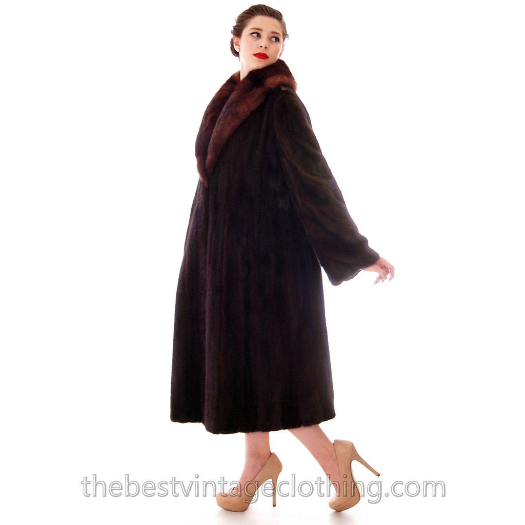 Fabulous Blackglama Black Ranch Mink Full Length Coat Sable Collar Large- Free Matching Hat The Best Vintage Clothing