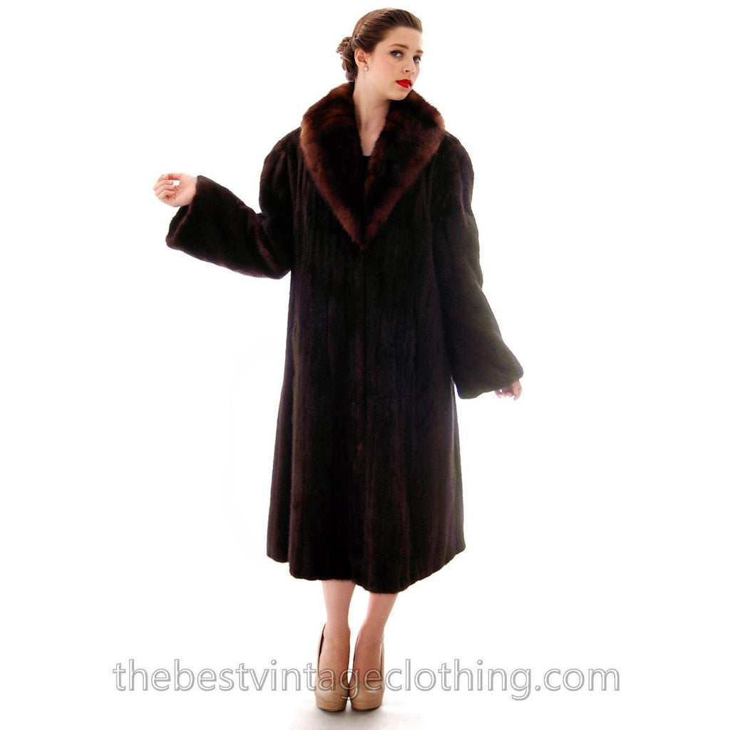 Fabulous Blackglama Black Ranch Mink Full Length Coat Sable Collar Large- Free Matching Hat The Best Vintage Clothing