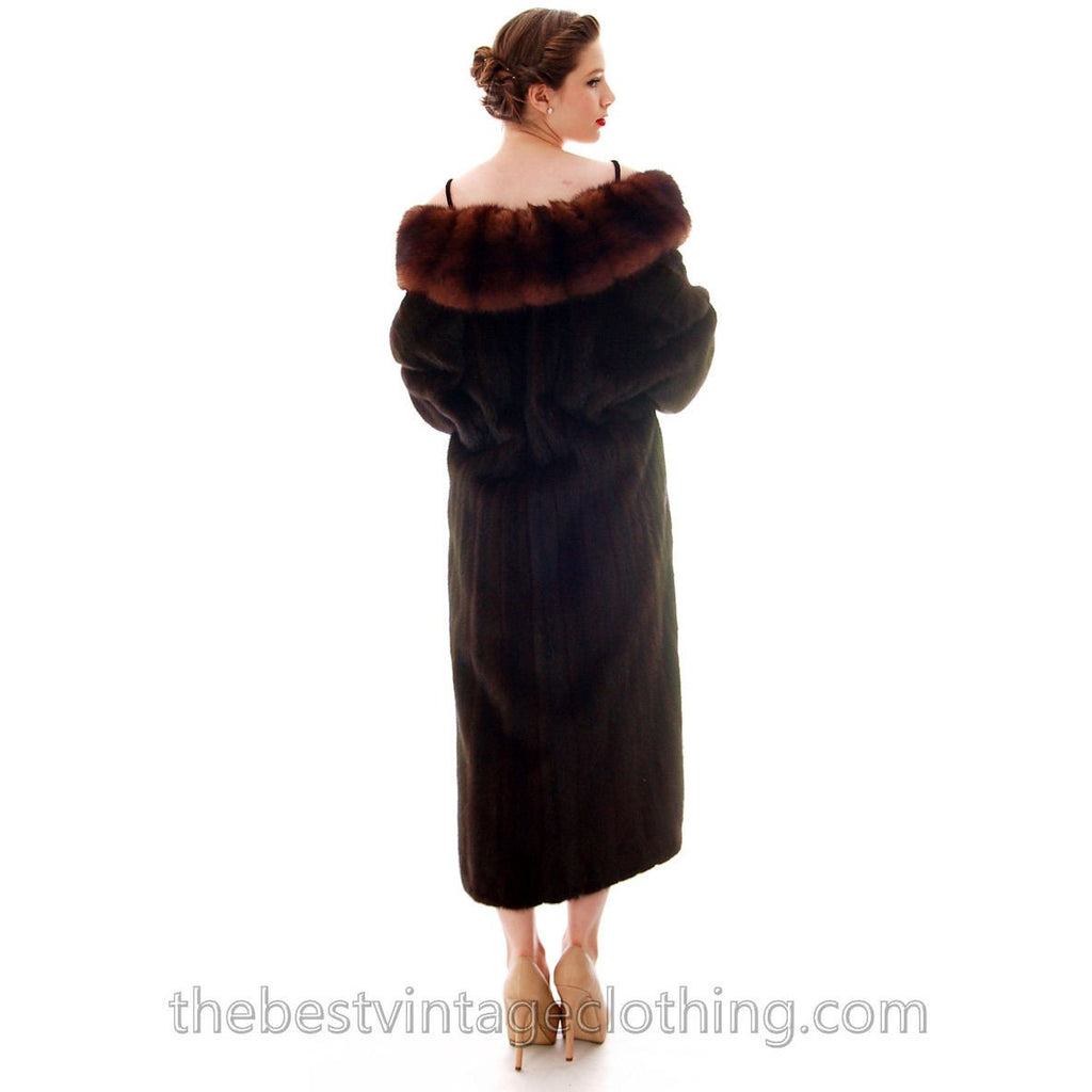 Fabulous Blackglama Black Ranch Mink Full Length Coat Sable Collar Large- Free Matching Hat - The Best Vintage Clothing
 - 1