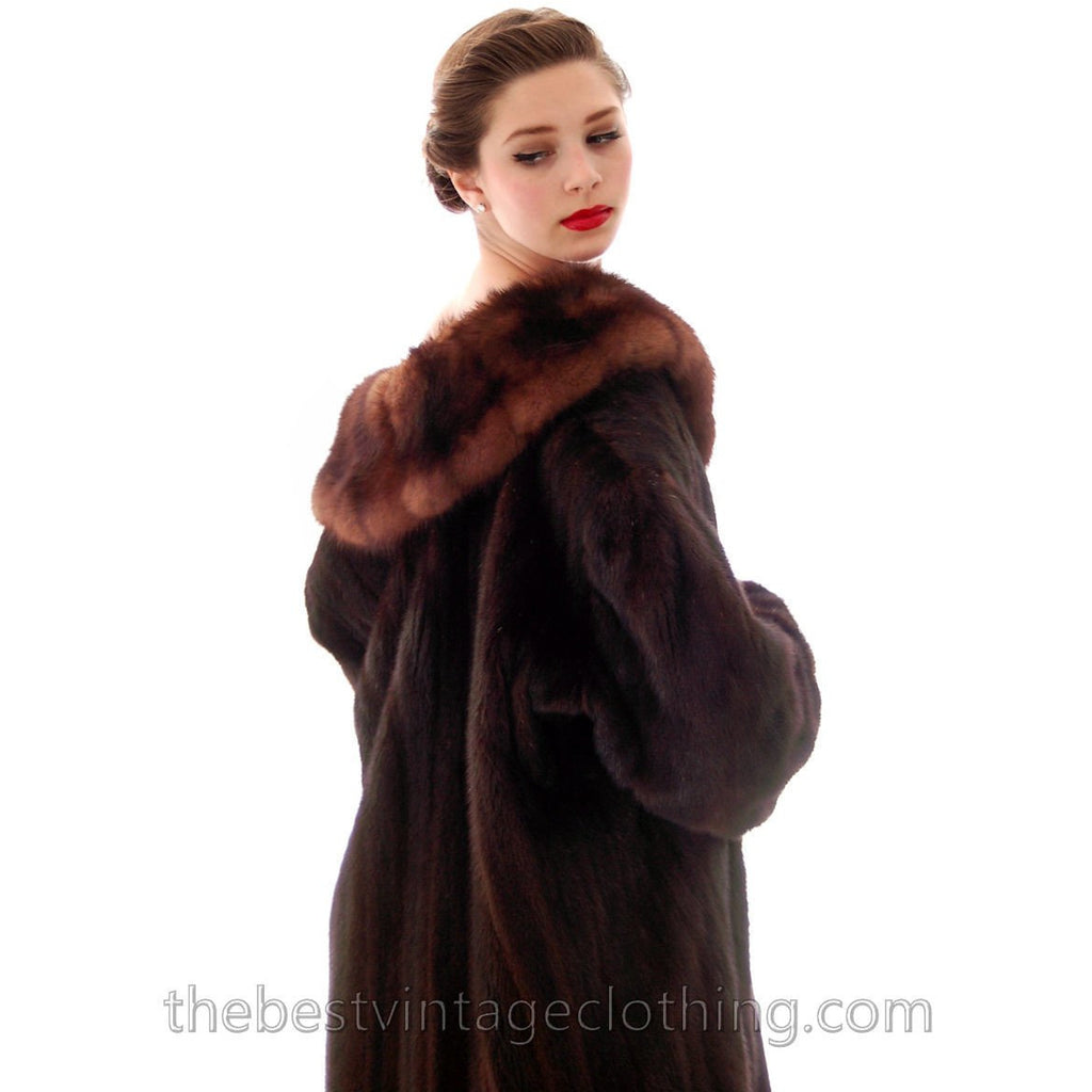 Fabulous Blackglama Black Ranch Mink Full Length Coat Sable Collar Large- Free Matching Hat The Best Vintage Clothing