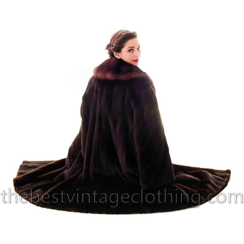 Fabulous Blackglama Black Ranch Mink Full Length Coat Sable Collar Large- Free Matching Hat The Best Vintage Clothing