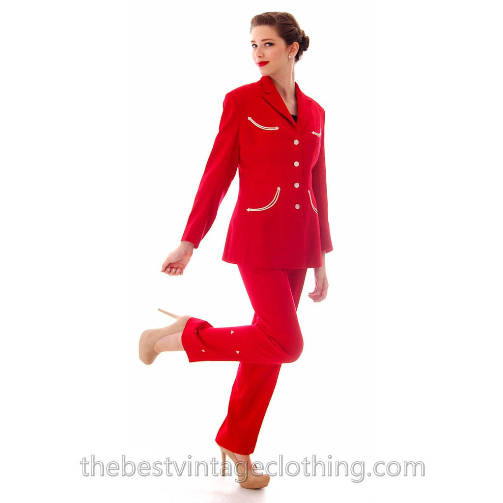 RARE Vintage Rodeo Queen Gross Original 2 PC Pant Suit 1950s Lipstick Red Wool White Trim S The Best Vintage Clothing