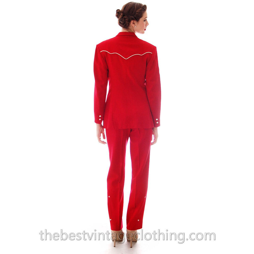 RARE Vintage Rodeo Queen Gross Original 2 PC Pant Suit 1950s Lipstick Red Wool White Trim S The Best Vintage Clothing