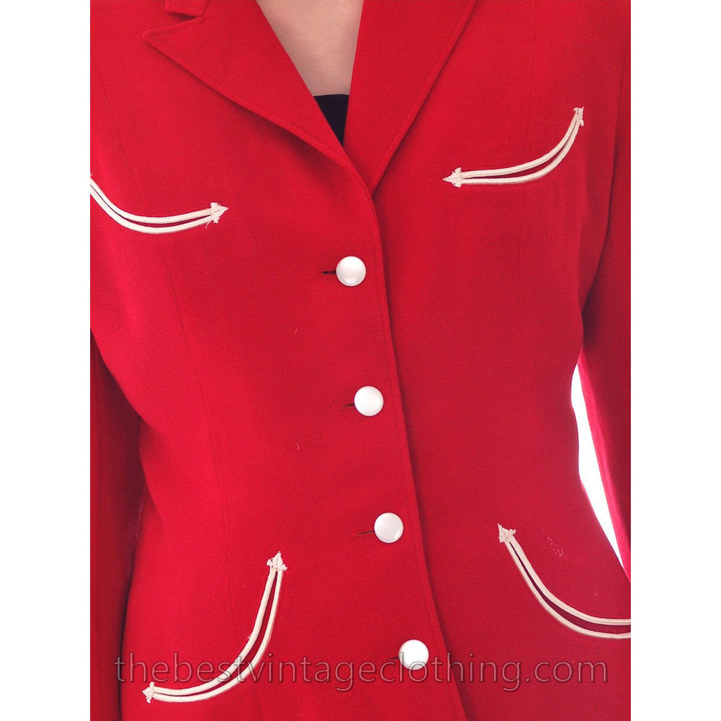 RARE Vintage Rodeo Queen Gross Original 2 PC Pant Suit 1950s Lipstick Red Wool White Trim S The Best Vintage Clothing