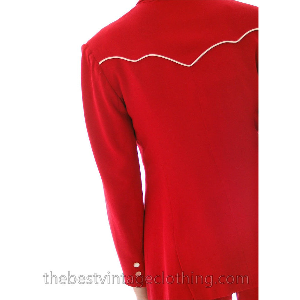 RARE Vintage Rodeo Queen Gross Original 2 PC Pant Suit 1950s Lipstick Red Wool White Trim S The Best Vintage Clothing