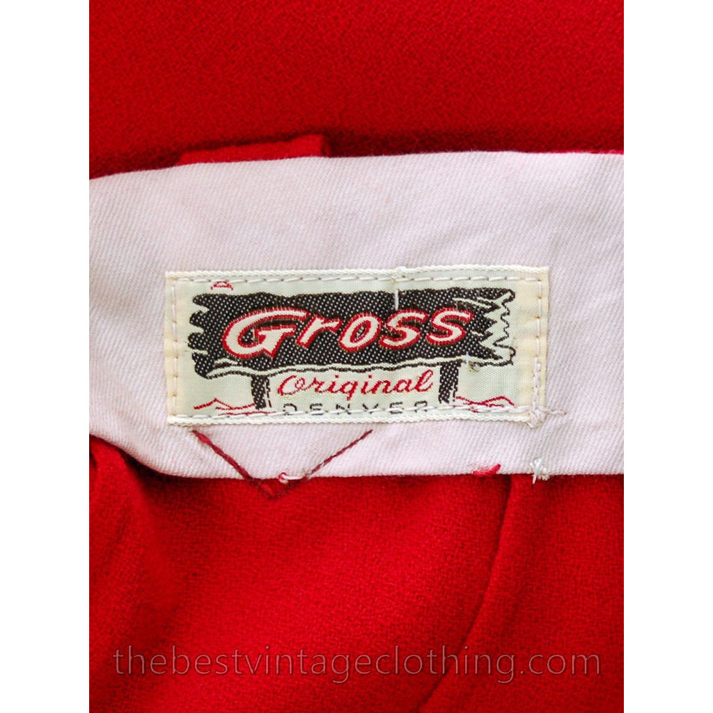 RARE Vintage Rodeo Queen Gross Original 2 PC Pant Suit 1950s Lipstick Red Wool White Trim S The Best Vintage Clothing