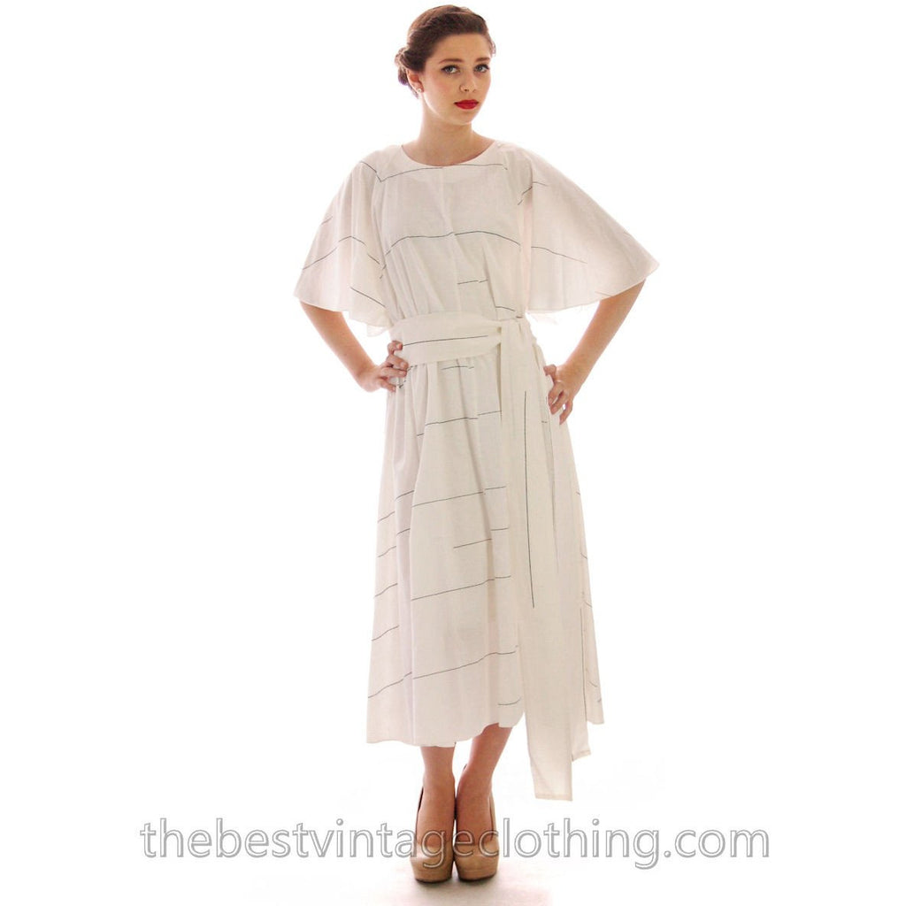 Vintage Vuokko Suomi Finland Angel Sleeve White Black Abstract Stripe Dress 100% Cotton XS marimekko The Best Vintage Clothing