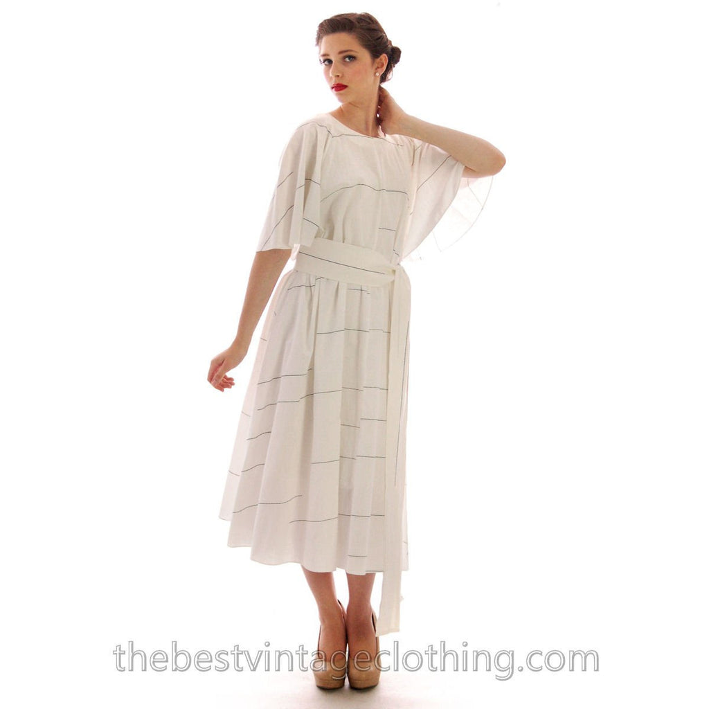 Vintage Vuokko Suomi Finland Angel Sleeve White Black Abstract Stripe Dress 100% Cotton XS marimekko The Best Vintage Clothing