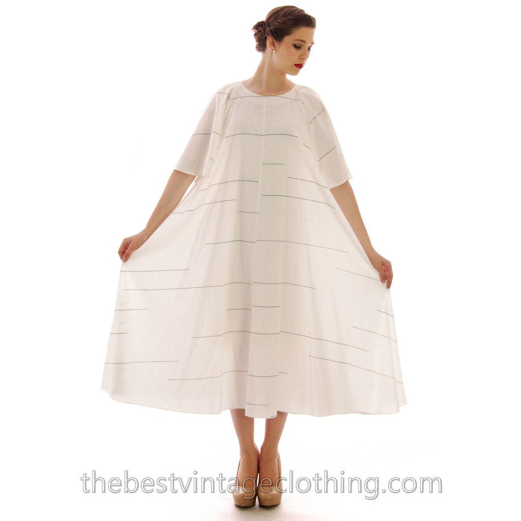 Vintage Vuokko Suomi Finland Angel Sleeve White Black Abstract Stripe Dress 100% Cotton XS marimekko The Best Vintage Clothing