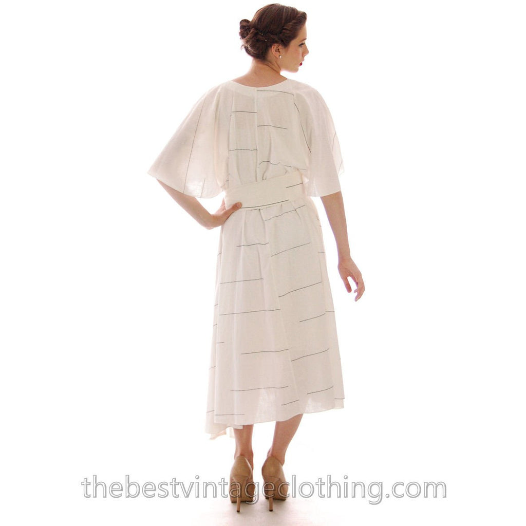 Vintage Vuokko Suomi Finland Angel Sleeve White Black Abstract Stripe Dress 100% Cotton XS marimekko The Best Vintage Clothing