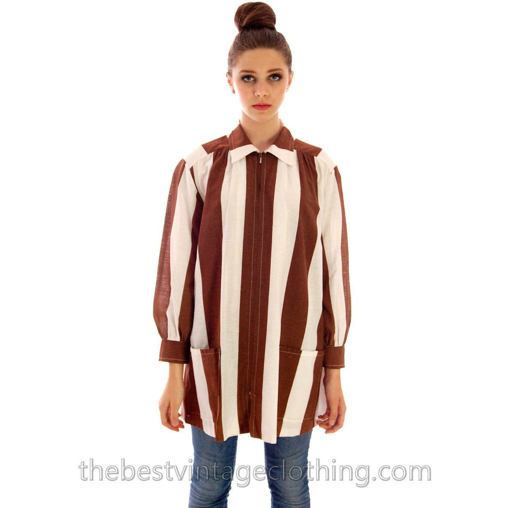 Vintage Vuokko Finnish Designer Shirt Tunic Brown & White Stripes Sz 38 Late 1960s marimekko The Best Vintage Clothing