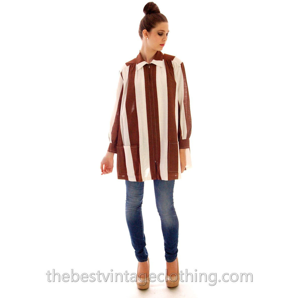 Vintage Vuokko Finnish Designer Shirt Tunic Brown & White Stripes Sz 38 Late 1960s marimekko The Best Vintage Clothing