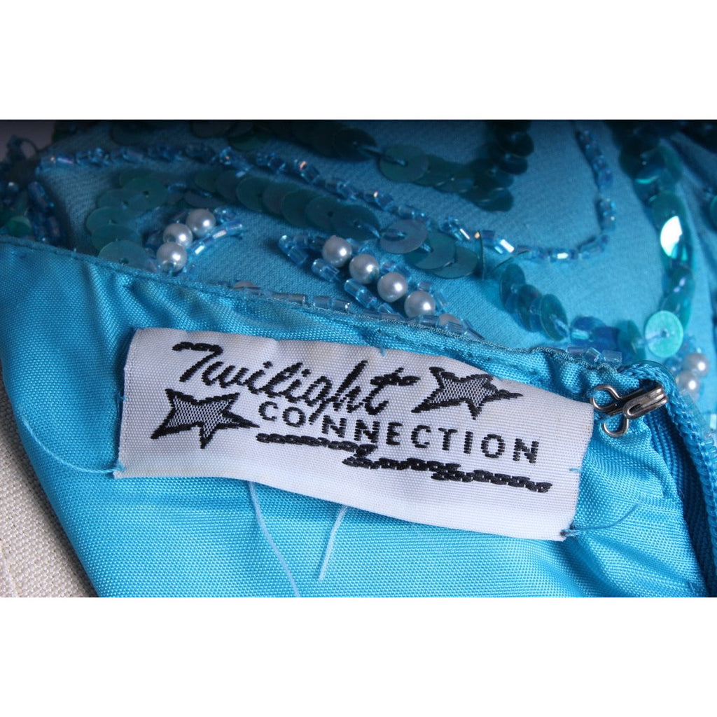 1980s Vintage Evening Glam Dress Turquoise Sequins Twilight Connection Womens M dress The Best Vintage Clothing