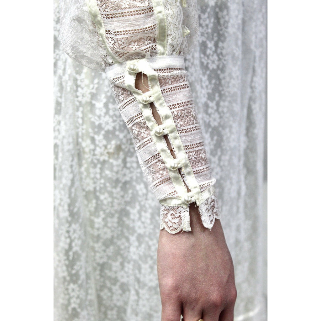 VTG 70s Jessica Mcclintock Gunne Sax White Floral Lace Wedding Dress S NWOT Dresses The Best Vintage Clothing