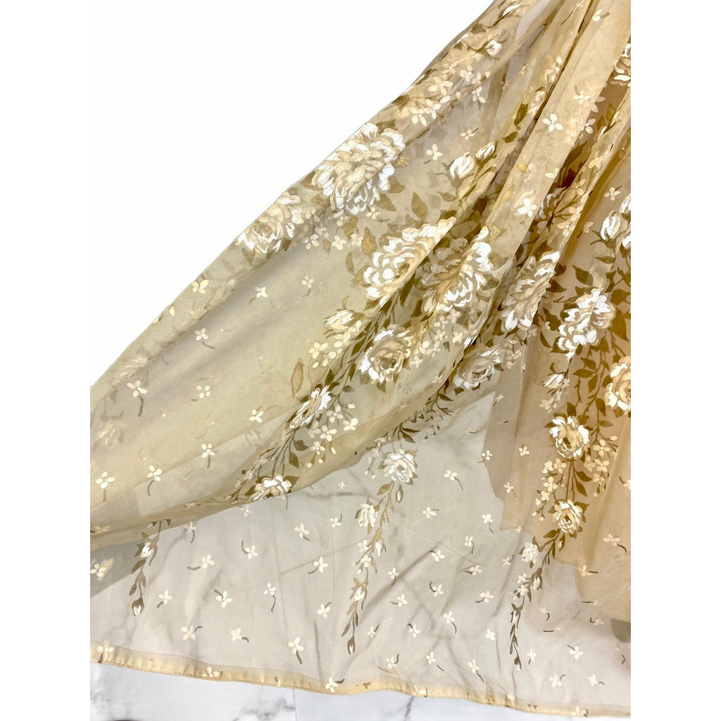 VTG Dress 50s Sheer Nylon Overlay Full Skirt Day/Party Gold White Hand Painted S Dresses The Best Vintage Clothing