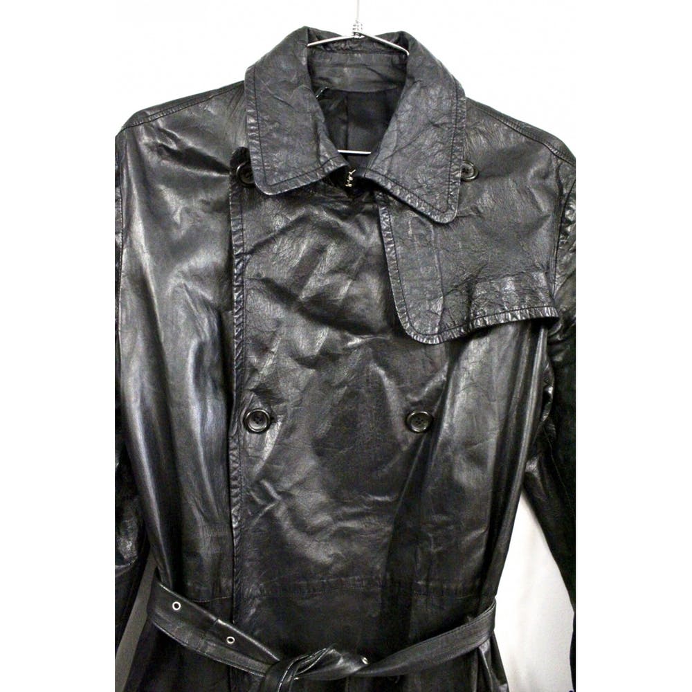 Yohji Yamamoto Noir Black Leather Trench Coat Unisex M The Best Vintage Clothing