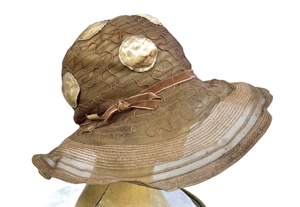 Antique Womens Cloche Hat 920s Taupe Horsehair Wide Brim M Flapper Garden Party Hats The Best Vintage Clothing