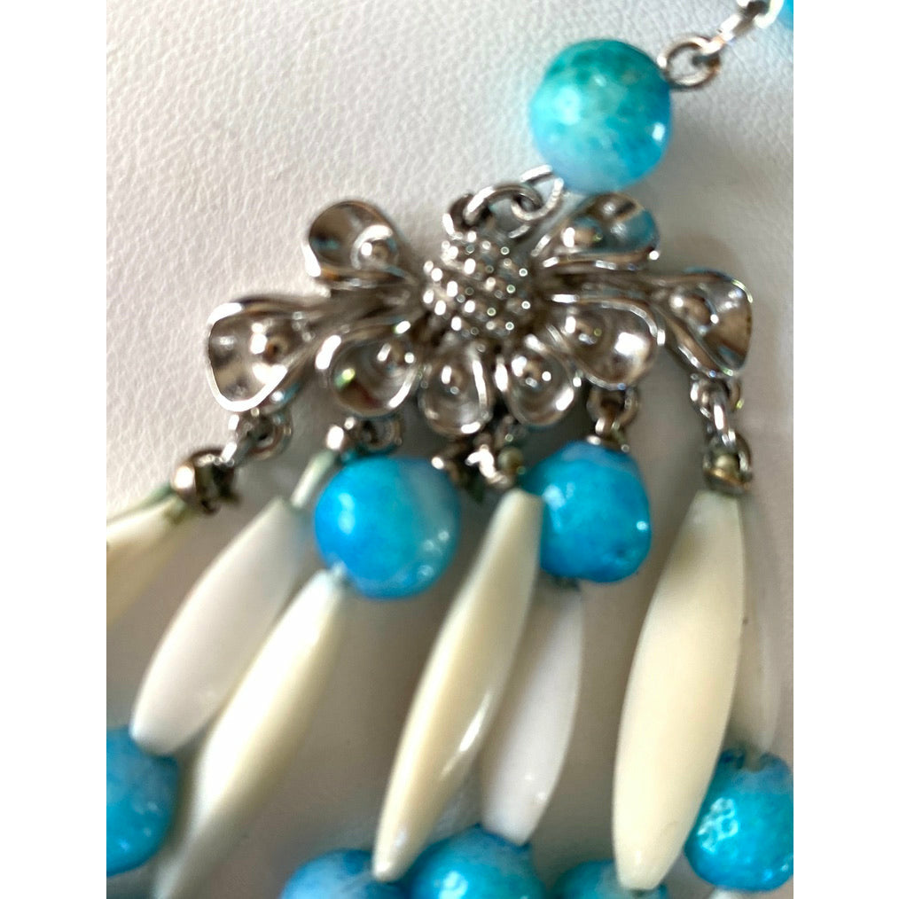 Schiaparelli Vintage Bib Necklace 8 Strands Turquoise White 1950s Plastic Stunning Designer necklace The Best Vintage Clothing