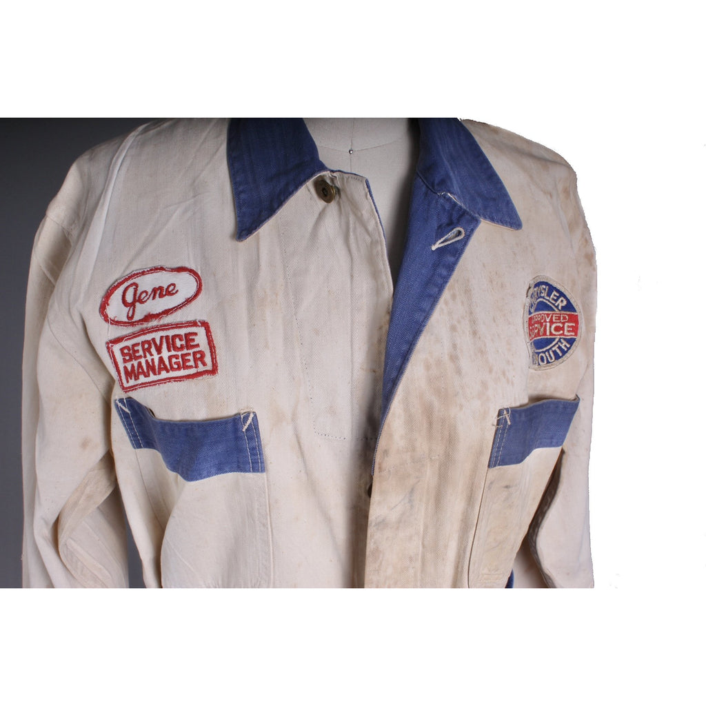 Vtg 40’s Chrysler Auto Mechanic Shop Coat Sz 38 Sanforized Cowden Herringbone Men's Vintage The Best Vintage Clothing