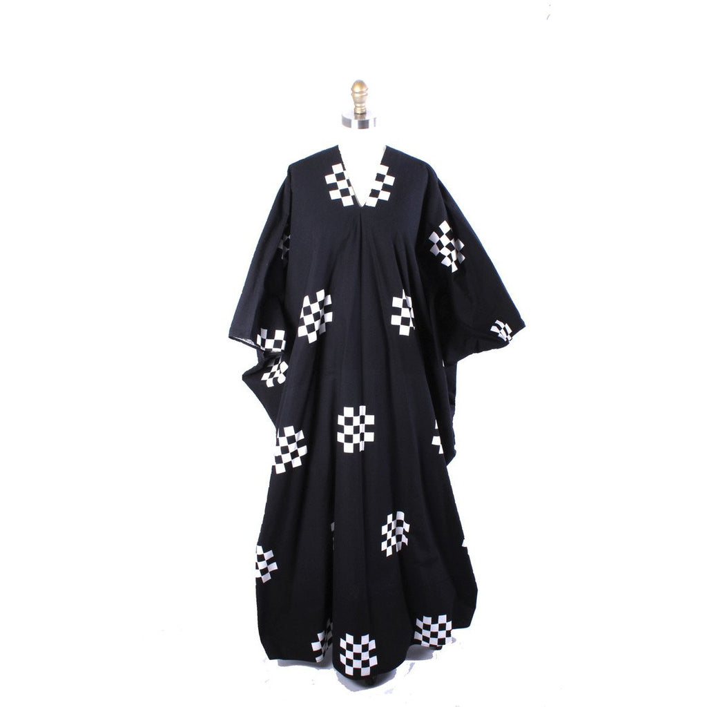 VTG Marimekko ”Pivo” by Katsuji Wakisaka 1975 BLACK/ White Cotton Kaftan Maxi S marimekko The Best Vintage Clothing