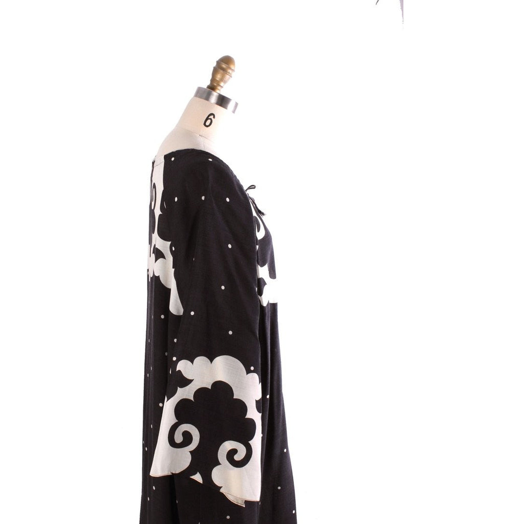 Vintage 1970s Utria Finland Wool Voile Black & White Maxi Peasant Dress O/S marimekko The Best Vintage Clothing