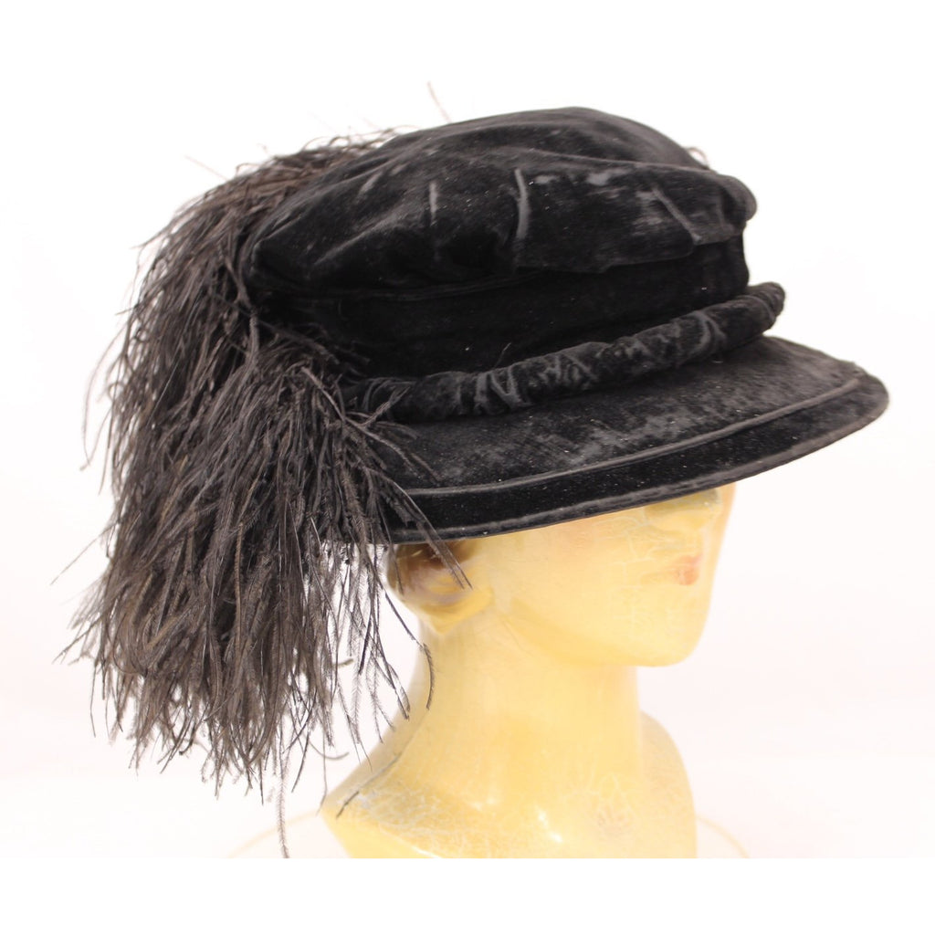 ANTIQUE 1910 Black Velvet & Feather Lady HAT Sibley Lindsay & Curr, Paris S/M Hats The Best Vintage Clothing