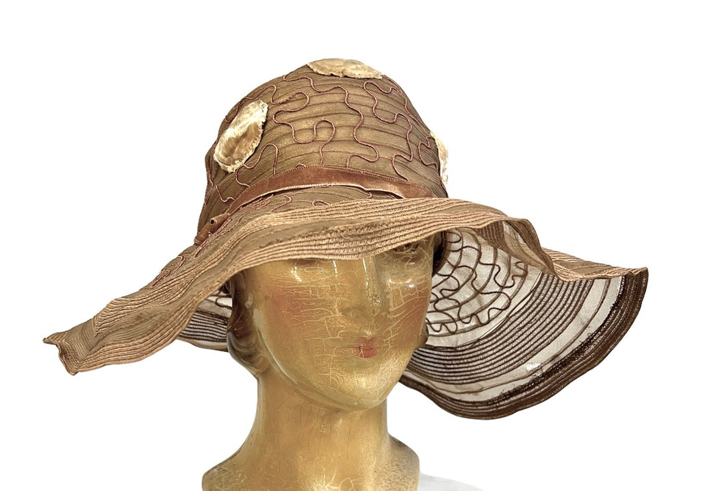Antique Womens Cloche Hat 920s Taupe Horsehair Wide Brim M Flapper Garden Party Hats The Best Vintage Clothing