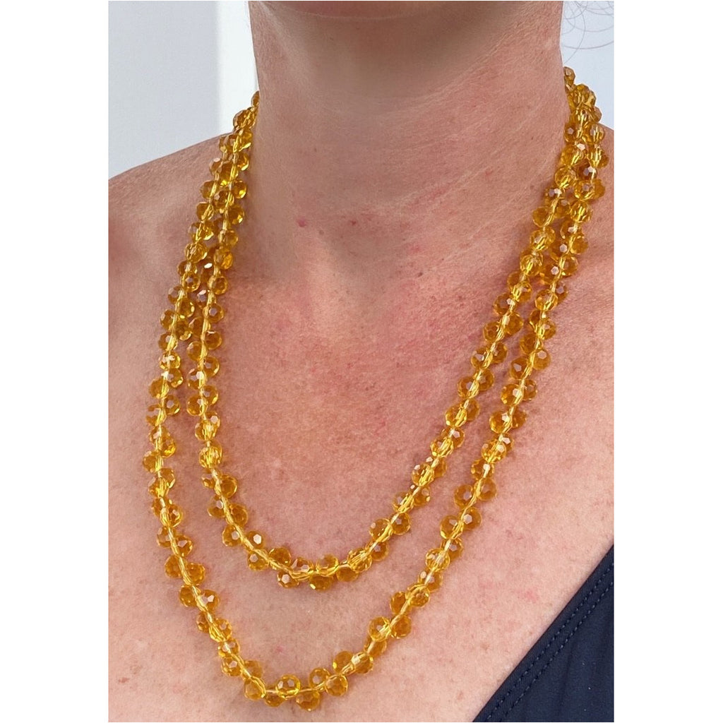 Vintage Yellow Amber Crystals Necklace 46" Extra Sparkly Downton Abbey Era Jewelry,Women's The Best Vintage Clothing